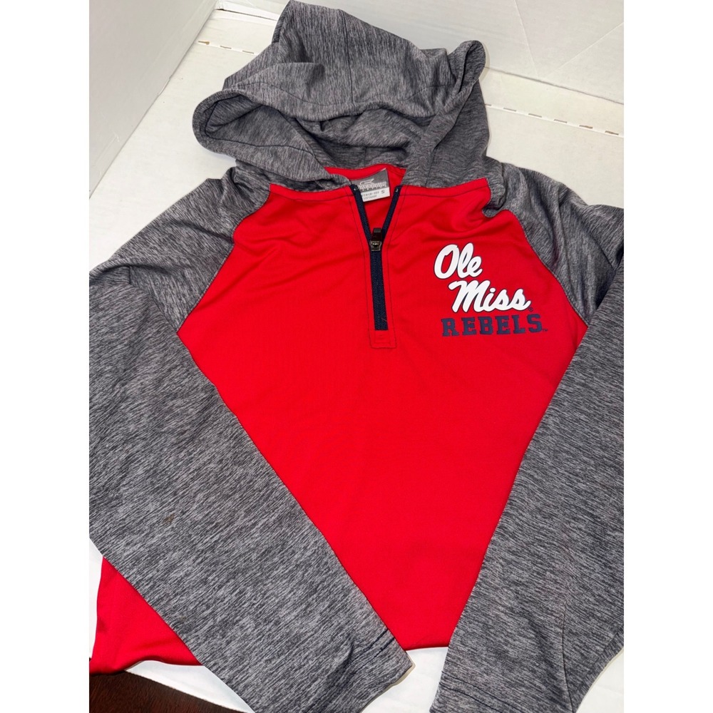 Colosseum Ole Miss Rebels Youth Small 8-10 Red Gray Quarter Zip Hoodie Pullover